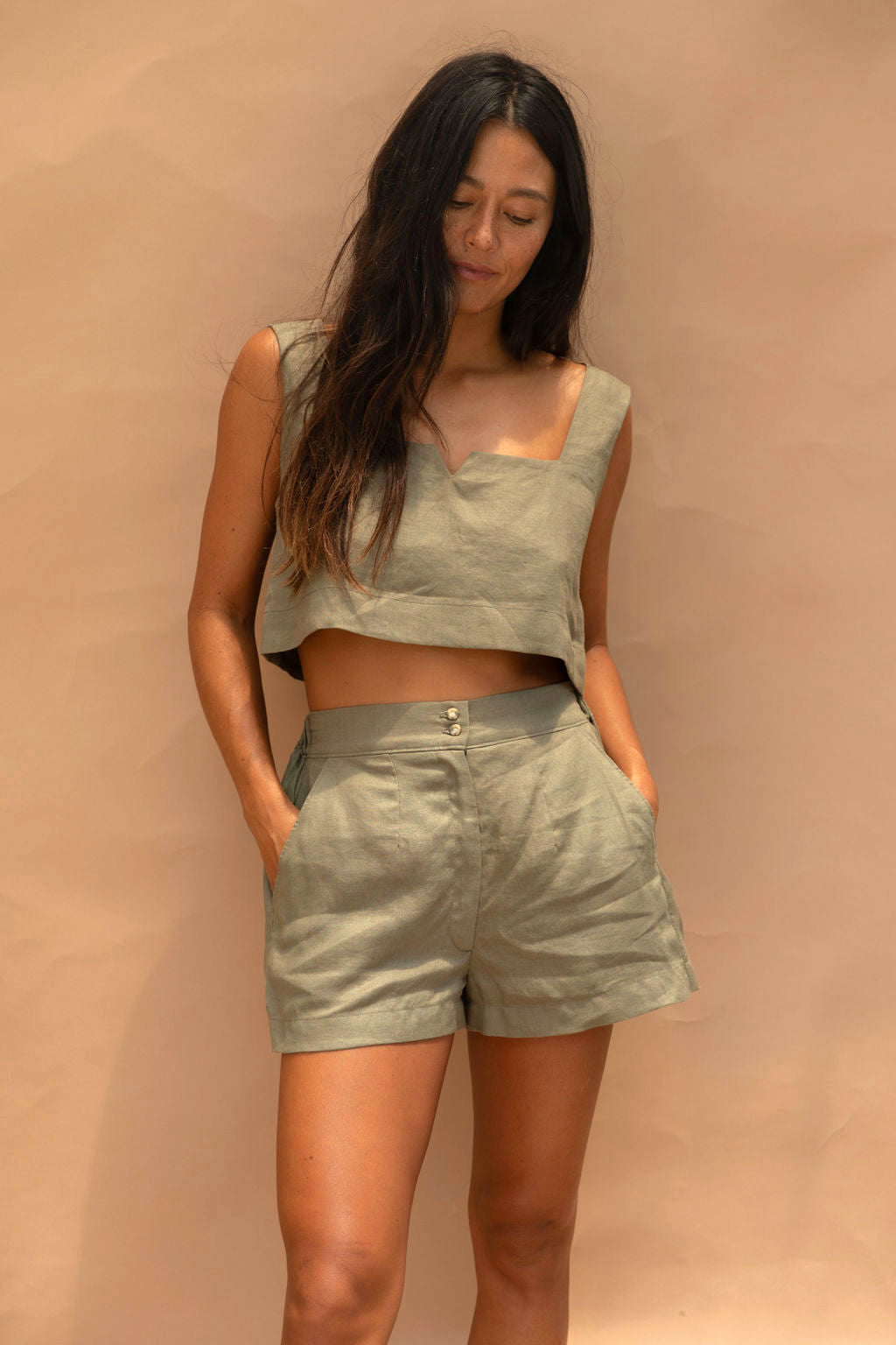 Billie Linen Top Olive