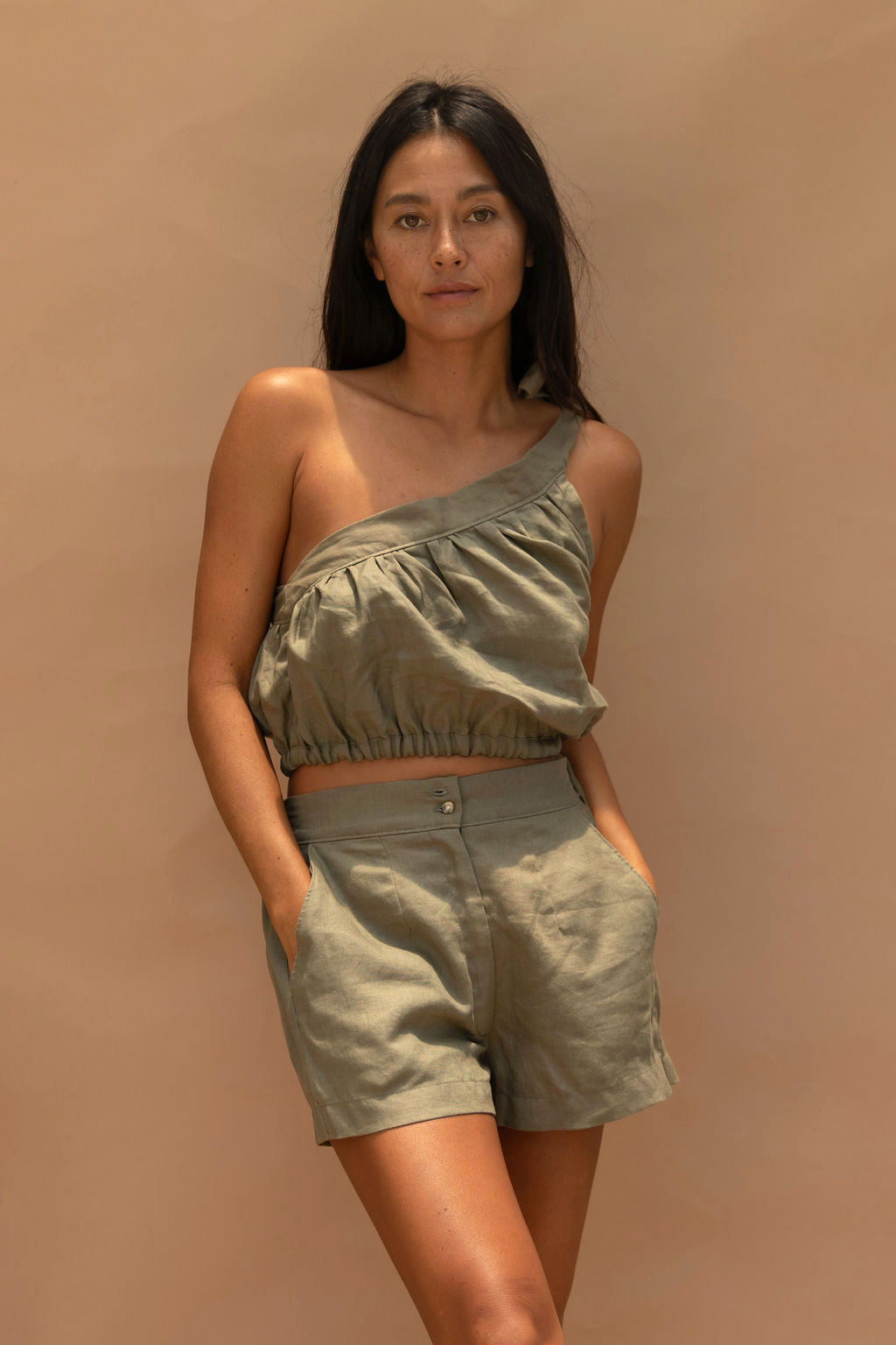 Kori Linen Top Olive