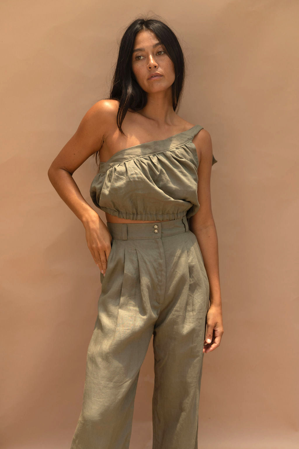 Kori Linen Top Olive