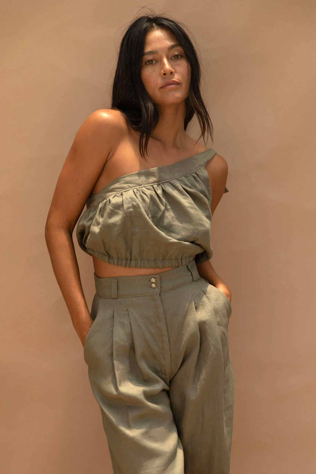 Kori Linen Top Olive
