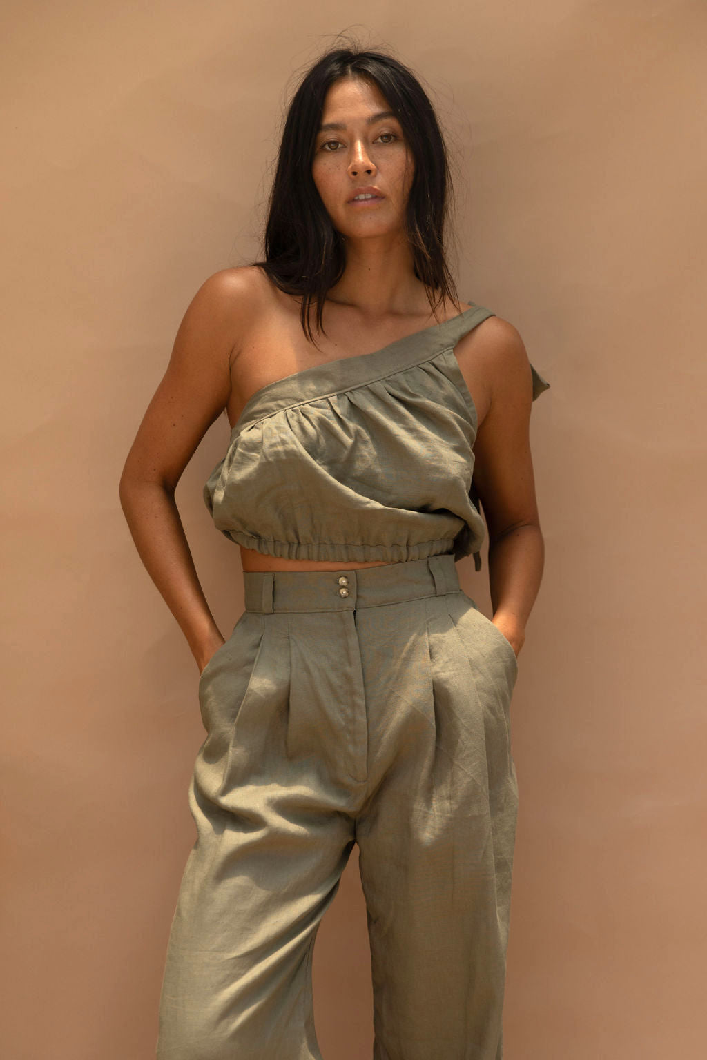 Kori Linen Top Olive