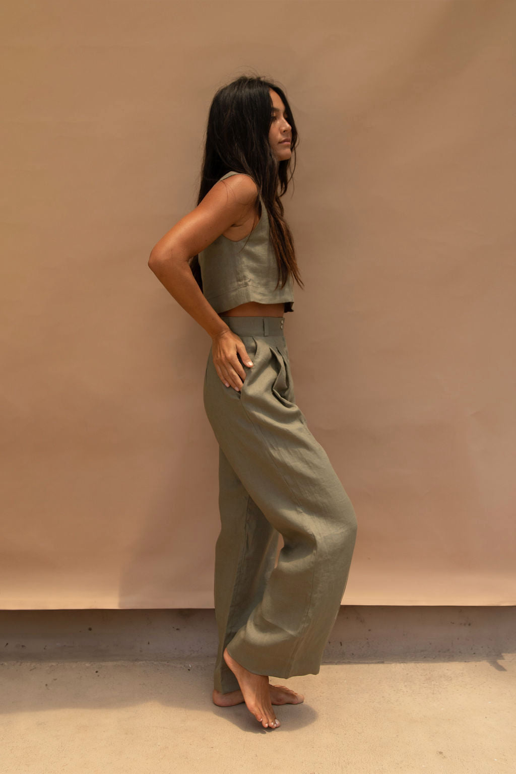 Theo Linen Pant Olive