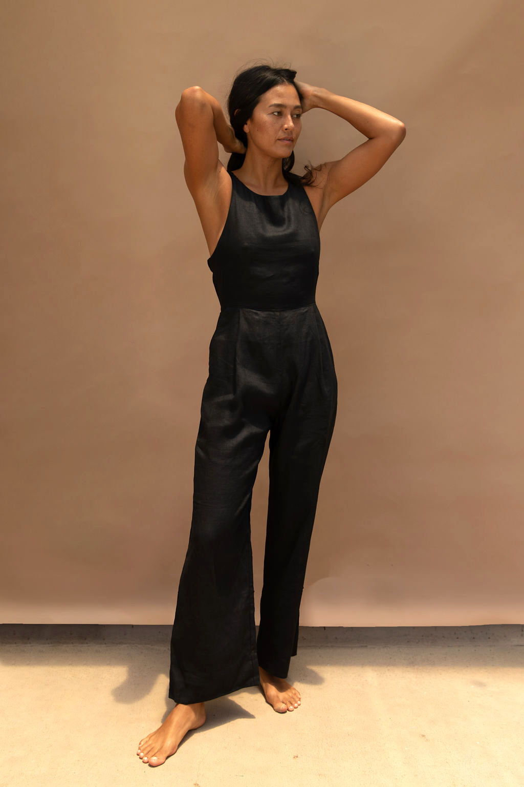 Raglan Linen Jumpsuit Black