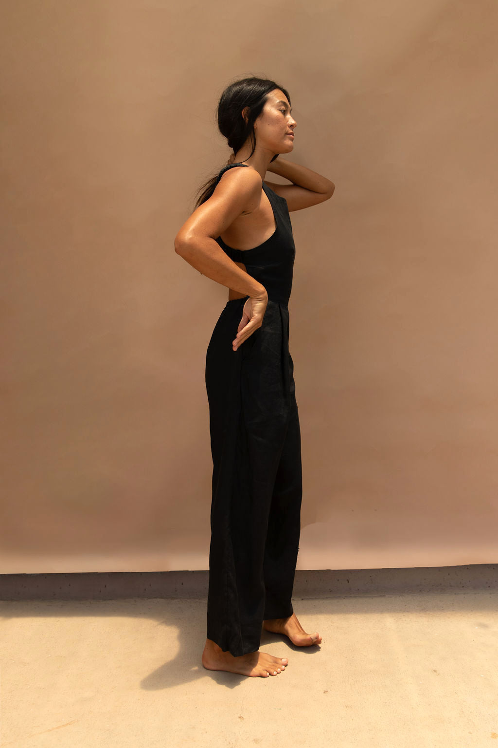 Raglan Linen Jumpsuit Black