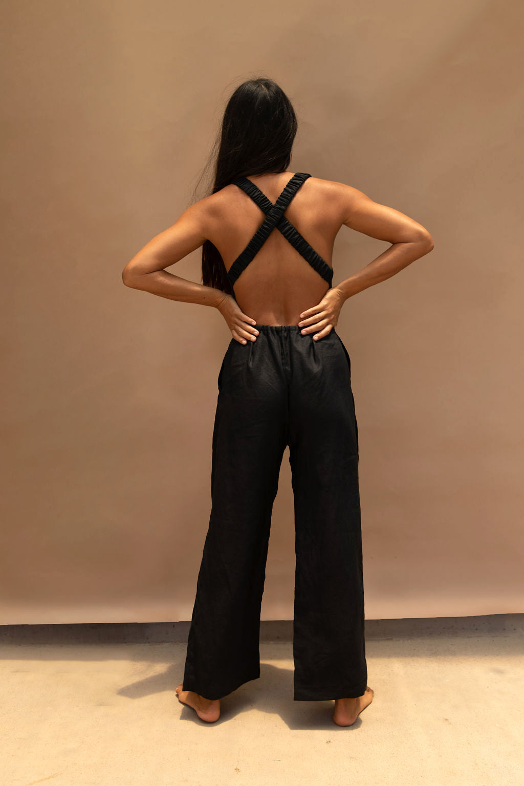 Raglan Linen Jumpsuit Black