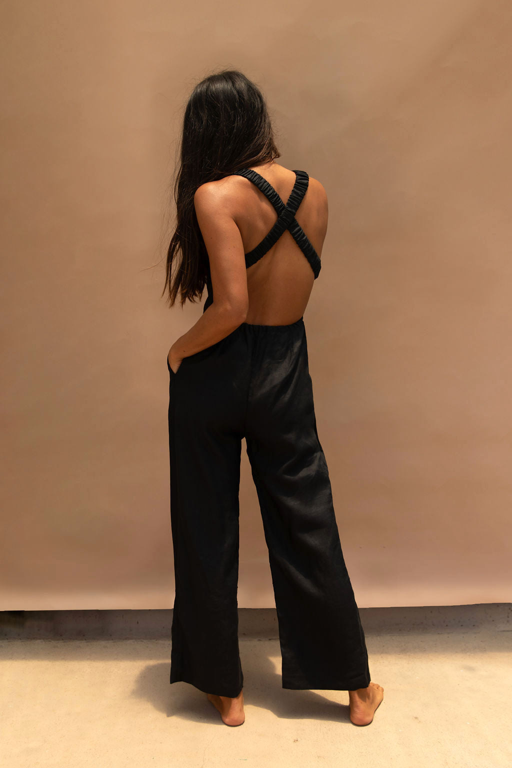 Raglan Linen Jumpsuit Black