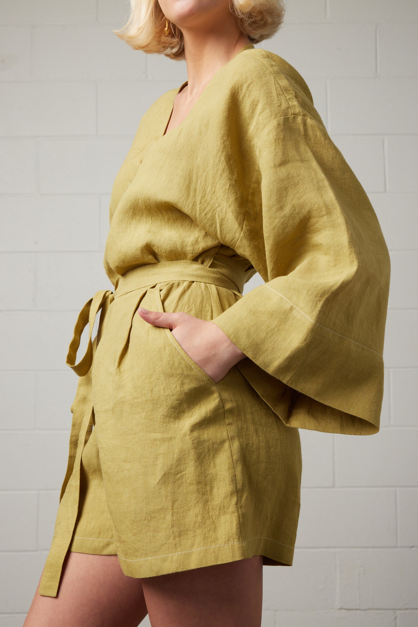 Eva Linen Romper Matcha