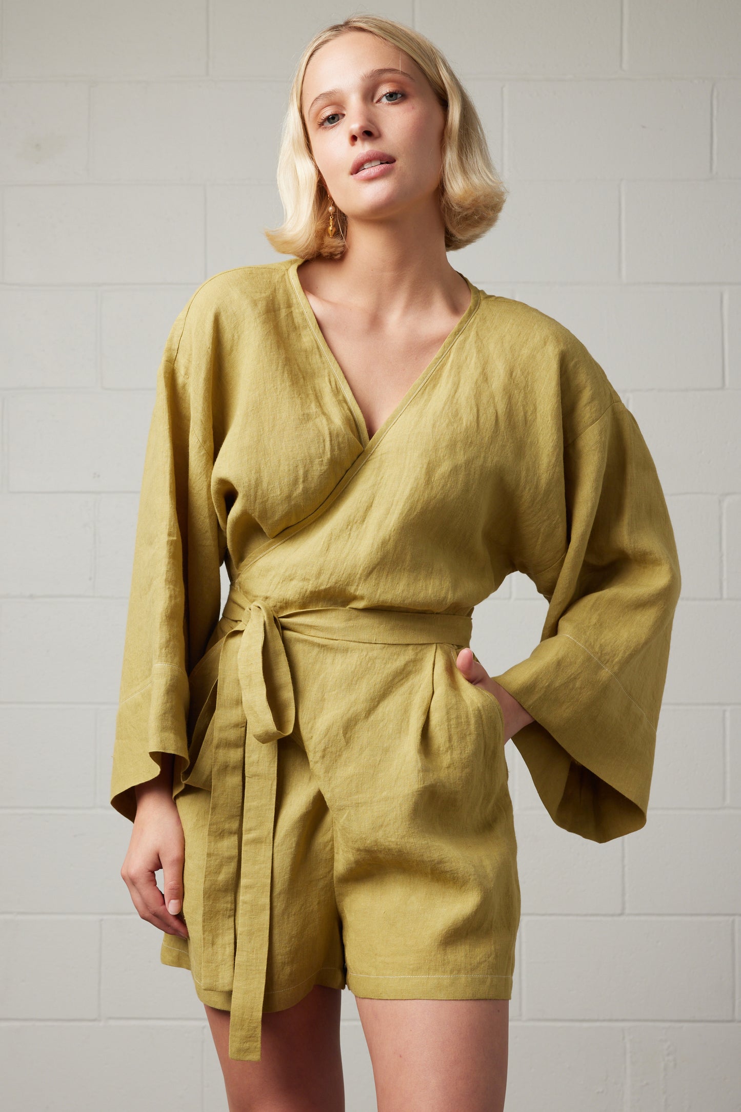 Eva Linen Romper Matcha