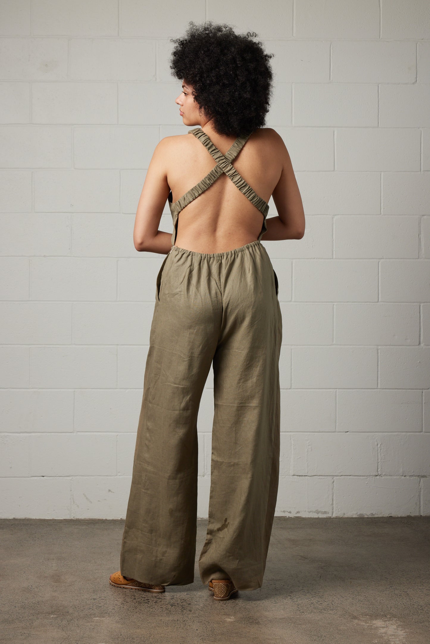 Raglan Linen Jumpsuit Olive
