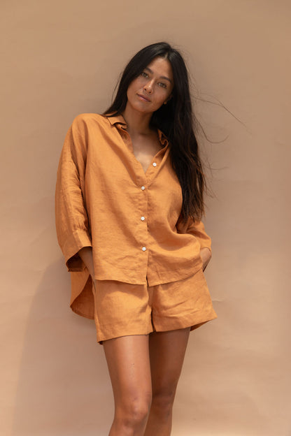 Pre-Order | Rue Linen Shorts Tangerine