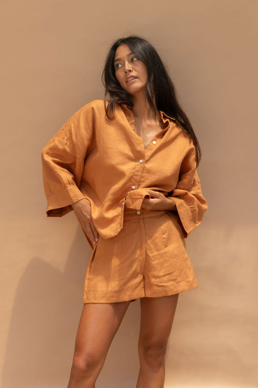 Rue Linen Shorts Tangerine