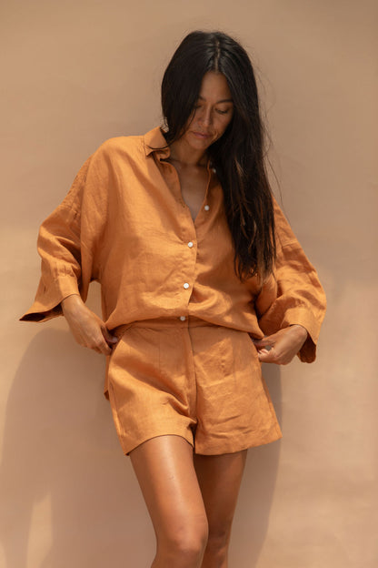 Rue Linen Shorts Tangerine