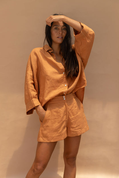 Pre-Order | Hana Linen Shirt Tangerine