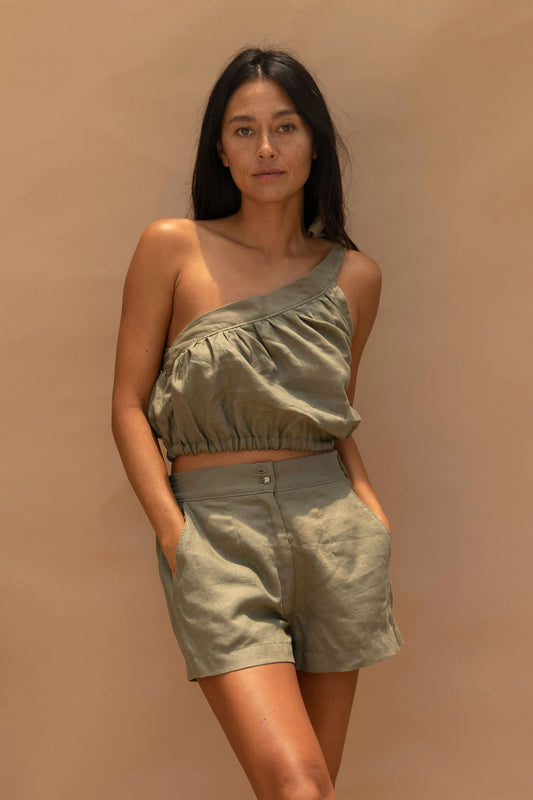 Rue Linen Shorts Olive