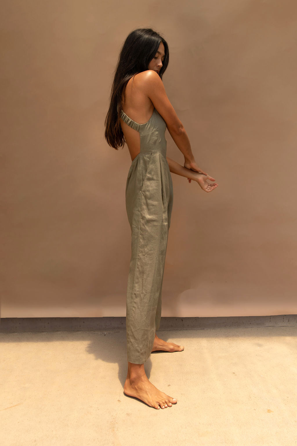 Pre-Order | Raglan Linen Jumpsuit Olive