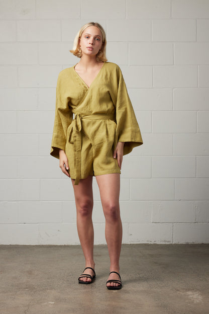 Eva Linen Romper Matcha