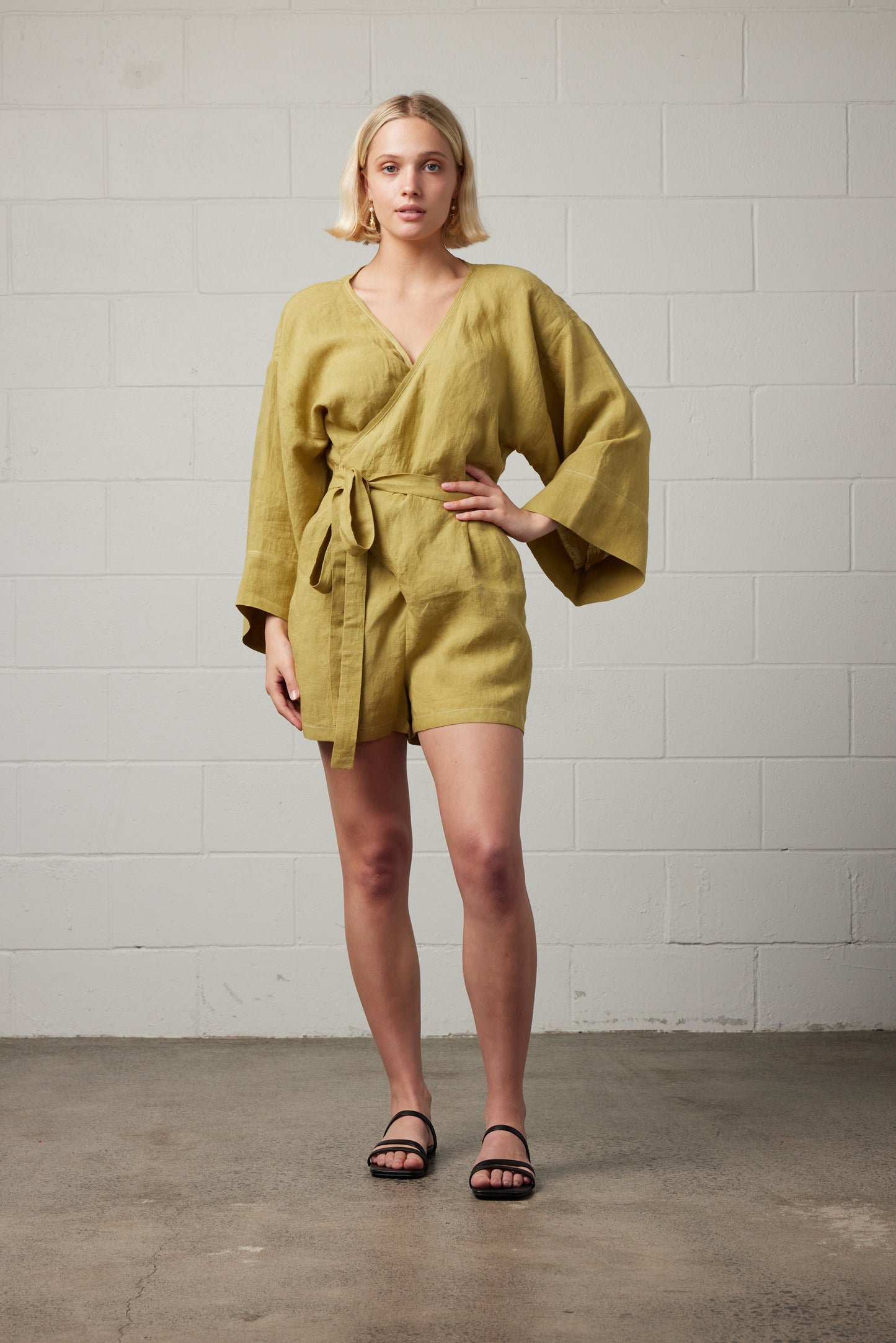 Eva Linen Romper Matcha