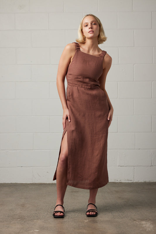 Leila Linen Dress Mocha